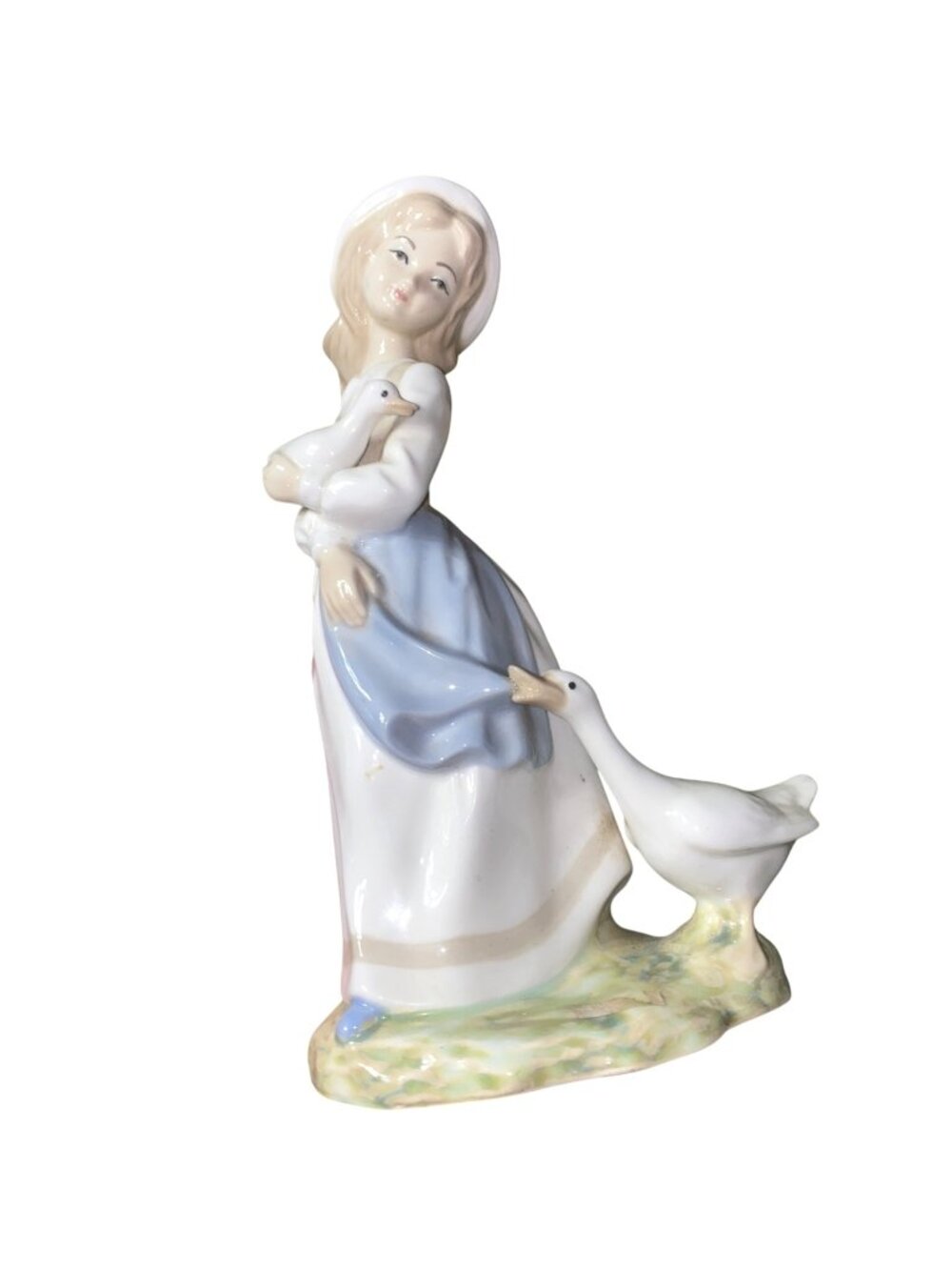 Vintage 1970's Tengra Hand-Painted Porcelain Figurine Girl With Ducks Made In Sp